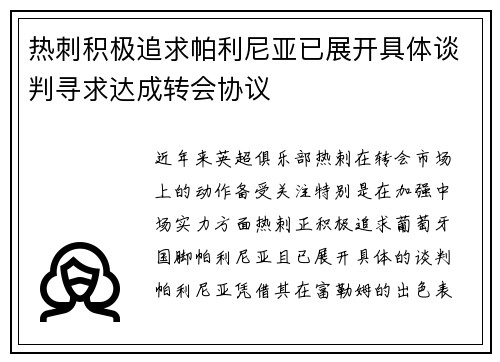热刺积极追求帕利尼亚已展开具体谈判寻求达成转会协议 热刺积极追求帕利尼亚已展开具体谈判寻求达成转会协议